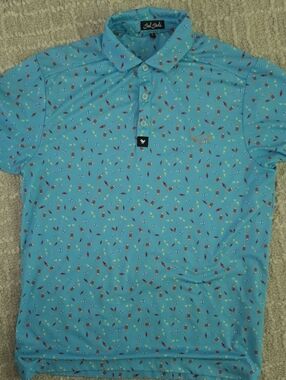 Bad Birdie Men's Medium Dock Solid Blue Sailboat Performance Golf Polo